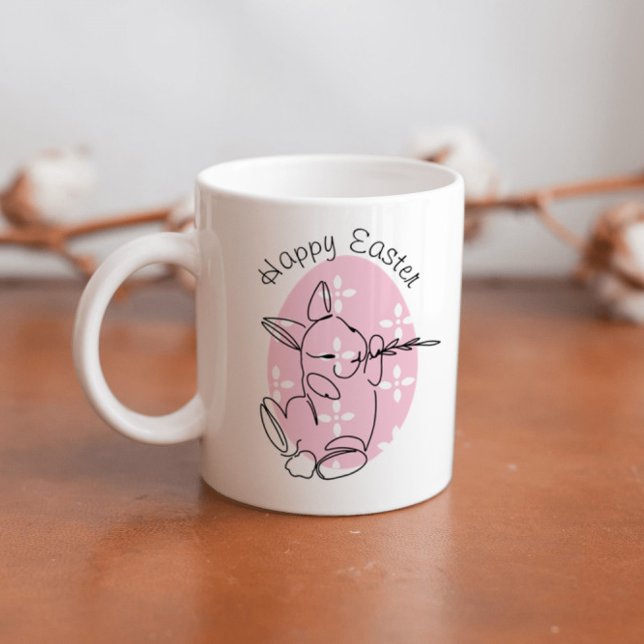 Söt kanin linjekonst Rosa ägg vår  Kaffemugg (Skapare uppladdad)