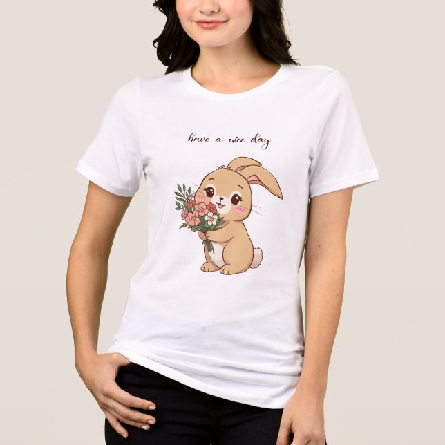 Söt kanin med blommig t-shirt – Bedårande kanin D (Framsida)
