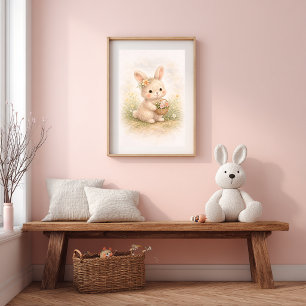 Söt kanin med blomsterkorg Neutralt barnrum Poster