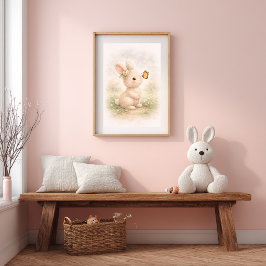 Söt kanin med fjäril Neutralt barnrum Poster