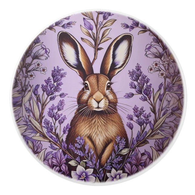 Söt Kanin Med Lavendel William Morris Inspirerad Knopp (Framsidan)