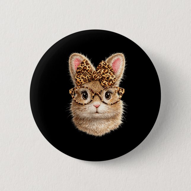 Söt kanin med leopardglasögon båge påsk kanin knapp (Framsida)