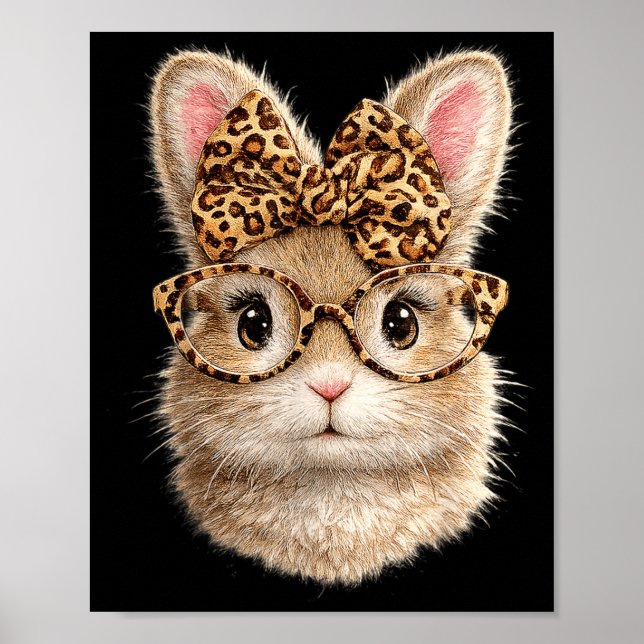 Söt kanin med leopardglasögon båge påskkanin poster (Framsidan)