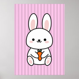 Söt kanin med morötter, rosa randig barnkammarsbil poster