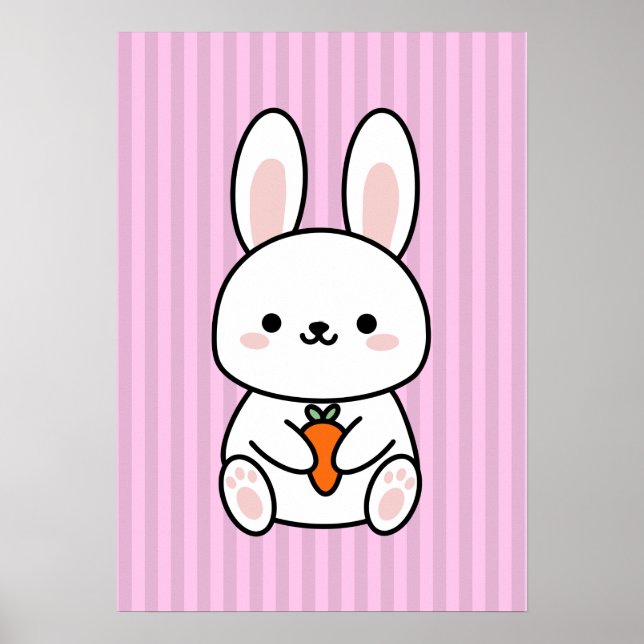 Söt kanin med morötter, rosa randig barnkammarsbil poster (Framsidan)