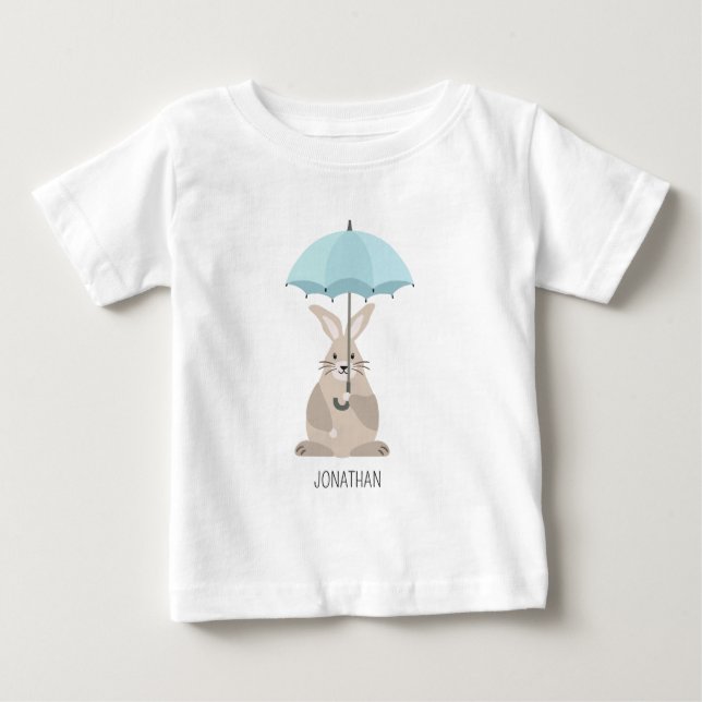 Söt kanin med paraply anpassat namn  t shirt (Framsida)