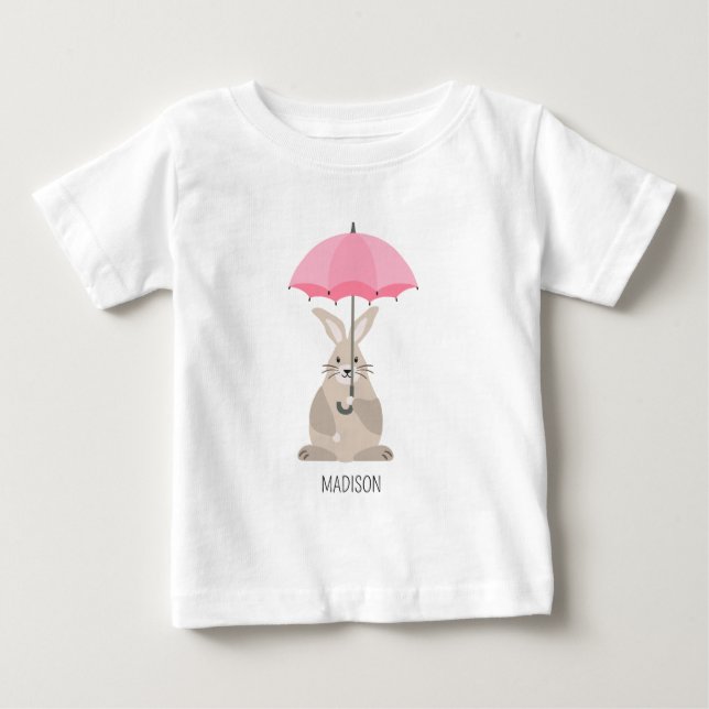 Söt kanin med paraply anpassat namn  t shirt (Framsida)