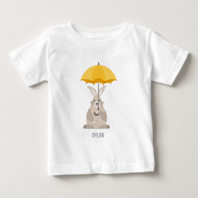 Söt kanin med parapoll namnskylt  t shirt (Framsida)