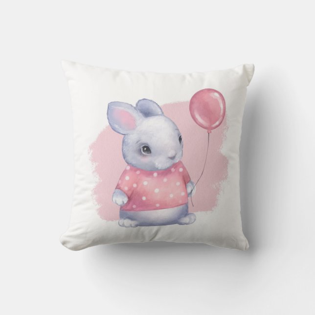 Söt kanin med rosa ballong kudde (Framsida)