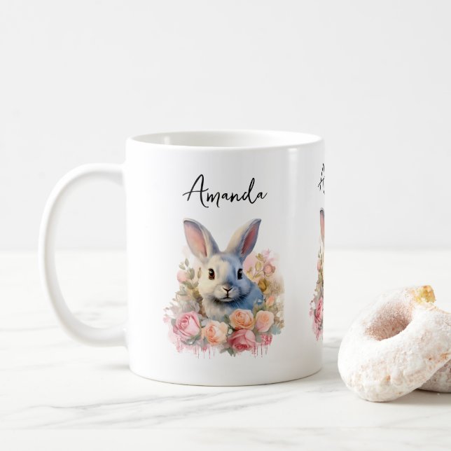 Söt kanin med rosenkrans kaffemugg (Med munk)