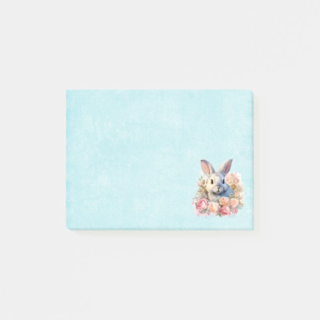 Söt kanin med rosenkrans post-it block (Framsida)