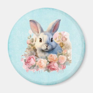 Söt kanin med rosfestong magnet
