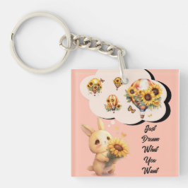 Söt kanin med solros akrylnyckelring