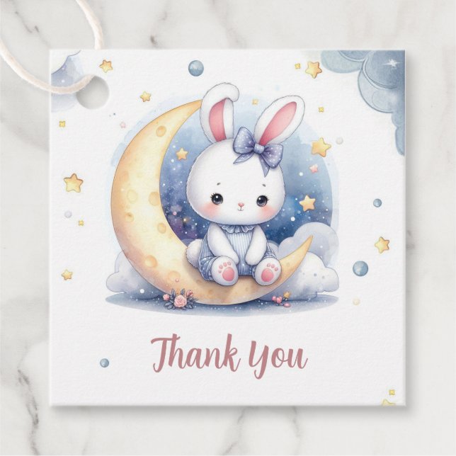 Söt kanin och glansig måne gåvor etiketter (Framsida)