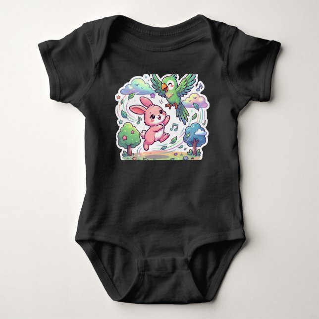 Söt kanin och papegoja för barn - T-shirt | Kawaii (Framsida)