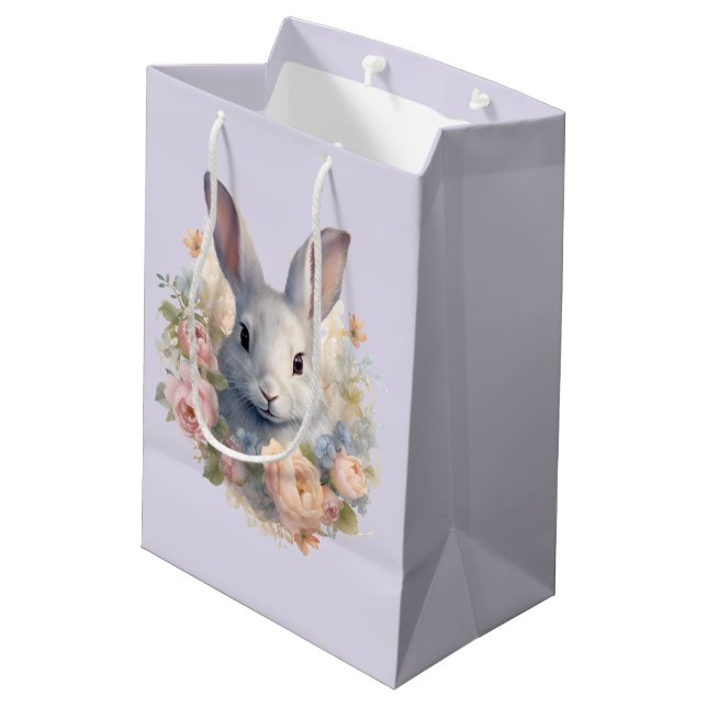 Söt kanin omgiven av pastellfärgade blommor (Baksidan Vinklad)