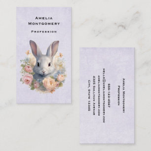 Söt kanin omgiven av pastellfärgade blommor visitkort