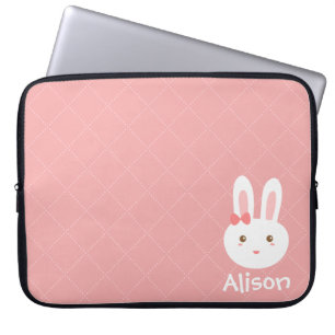 Söt kanin på rosa prickar och fyrkantigt mönster laptop sleeve