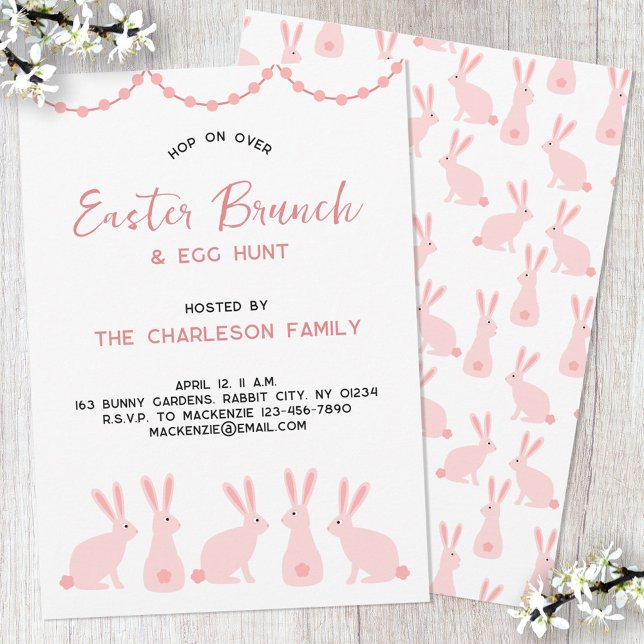 Söt kanin påskbrunch inbjudningar (Pink Bunny Rabbit Easter Brunch invitation)