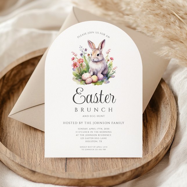Söt kanin påskbrunch och äggsökning Båge Inbjudningar (Cute Bunny Easter Brunch And Egg Hunt Arch Invitation)