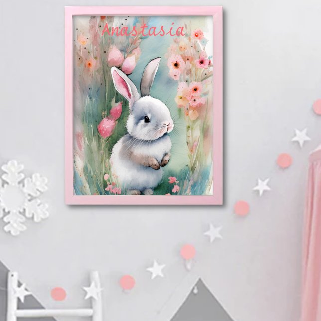 Söt kanin pastell akvarell vårblommor poster (Skapare uppladdad)