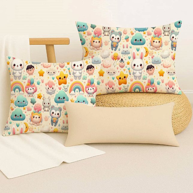 Söt Kanin Pastell Drömsk Cuteness Kastkudde Kudde (Kawaii Bunny Pastel Whimsical Cute Throw Pillow)