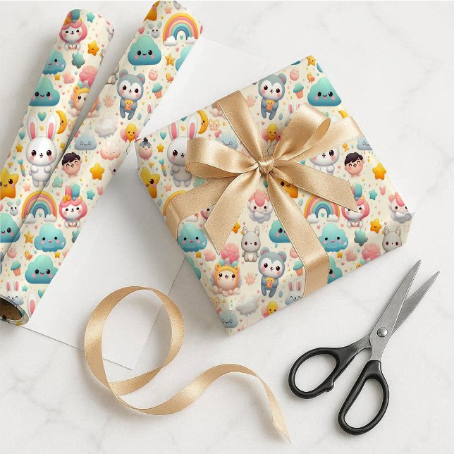Söt Kanin Pastell Whimsical Presentpapper (Kawaii Bunny Pastel Whimsical Gift Wrapping Paper)