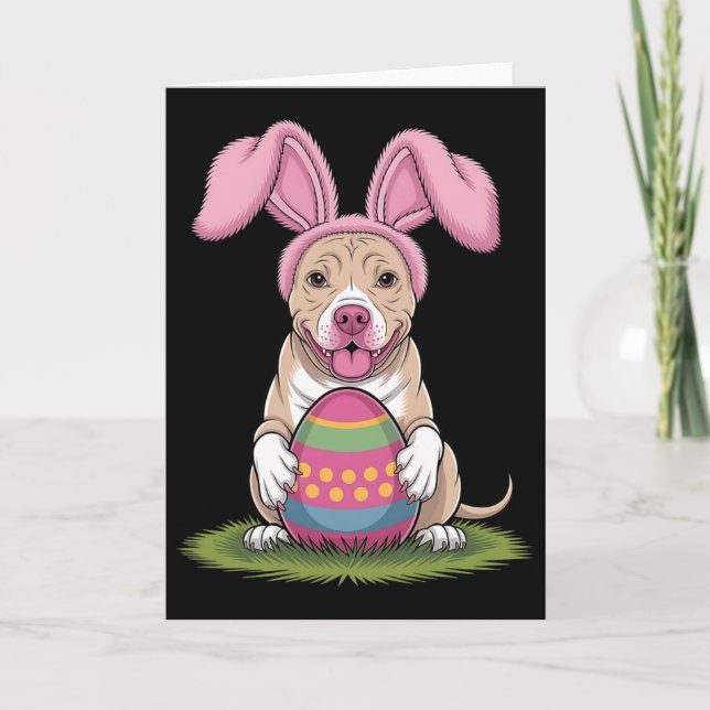 Söt kanin Pitbull Hund Påsk Kram Ägg Glad Påsk Kort (Framsida)