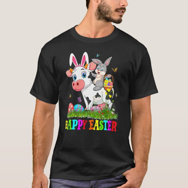Söt kanin ridande ko påskägg Söt kanin påsk T Shirt (Framsida)