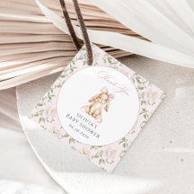 Söt kanin, rosa band, rosa blommor, baby shower