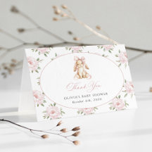 Söt kanin, rosa band, rosa blommor, baby shower