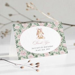 Söt Kanin, Rosa Band, Rosa Blommor, Första Födelse Tack Kort