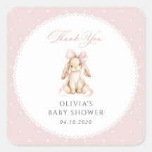 Söt kanin, rosa band, rosa prickar, baby shower