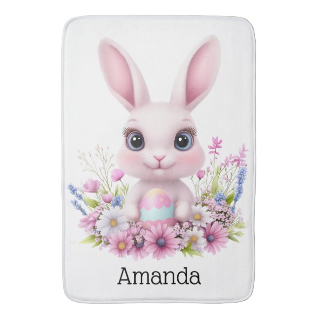 Söt kanin rosa blommor med påskägg badrumsmatta (Framsidan (Vertikal))