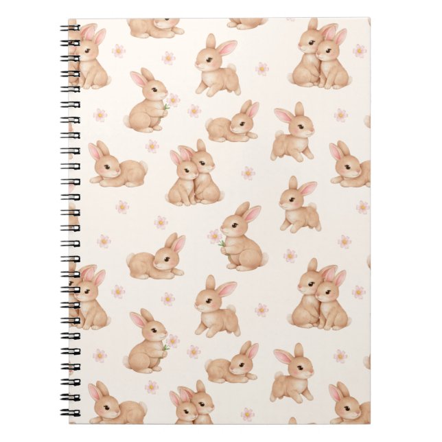 Söt Kanin Rosa Blommotiv Anteckningsbok (Framsidan)