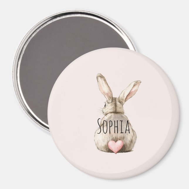 Söt kanin rosa hjärta svans  magnet (Front/Back)