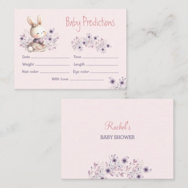 Söt Kanin Rosa Lila Flickor Baby Shower Spel Tilläggskort (Fram/baksida)