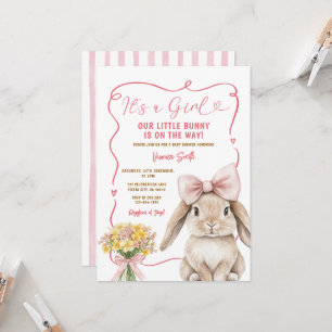 Söt kanin rosa rosett coquette baby shower blommig inbjudningar