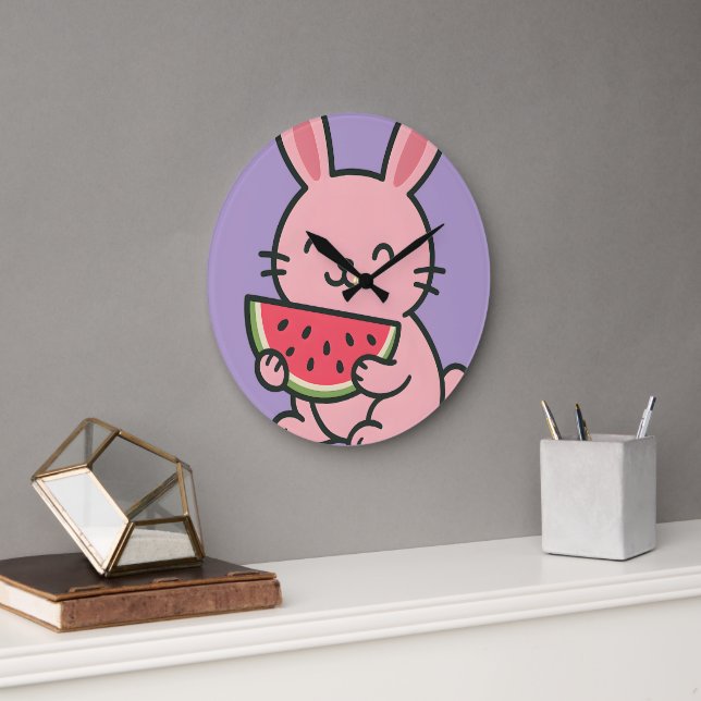 Söt kanin som äter morot väggklocka | Kawaii Rabbi (Kontor)
