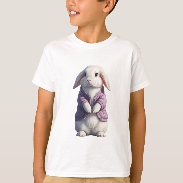 Söt kanin som bär lila jacka barn t shirt (Framsida)