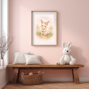 Söt kanin som håller en blomma Neutralt barnrum Poster
