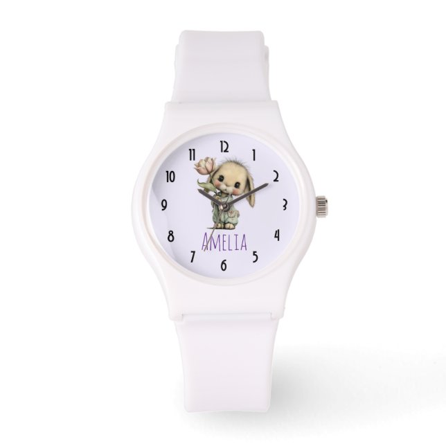 Söt kanin som håller en tulpan armbandsur (Framsida)