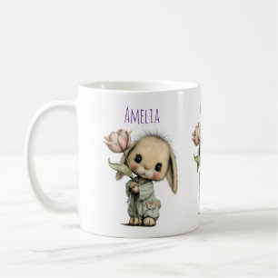 Söt kanin som håller en tulpan kaffemugg