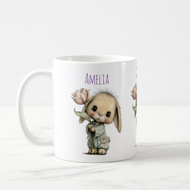 Söt kanin som håller en tulpan kaffemugg (Vänster)