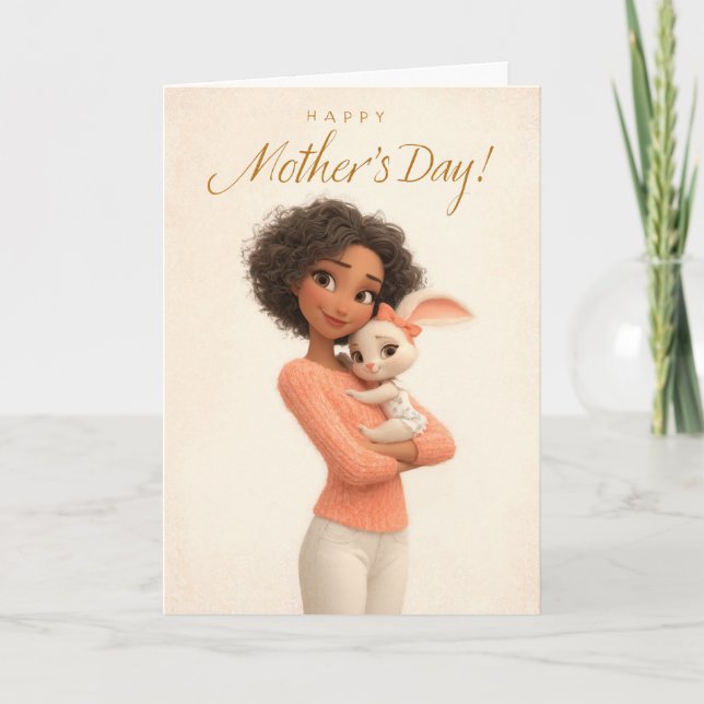 Söt kanin som kramar mamma Glad mors dag Kort (Framsida)