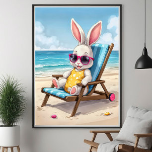 Söt Kanin Sommar Kust Barn Poster
