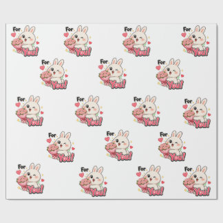 Söt Kanin Till Dig Rosa Blommor Hjärtan Present Fö Presentpapper
