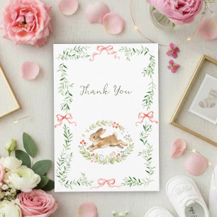 Söt kanin tjej blomster rosa rosett baby shower tack kort