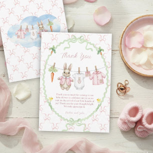 Söt kanin tjej klädstreck baby shower tack kort