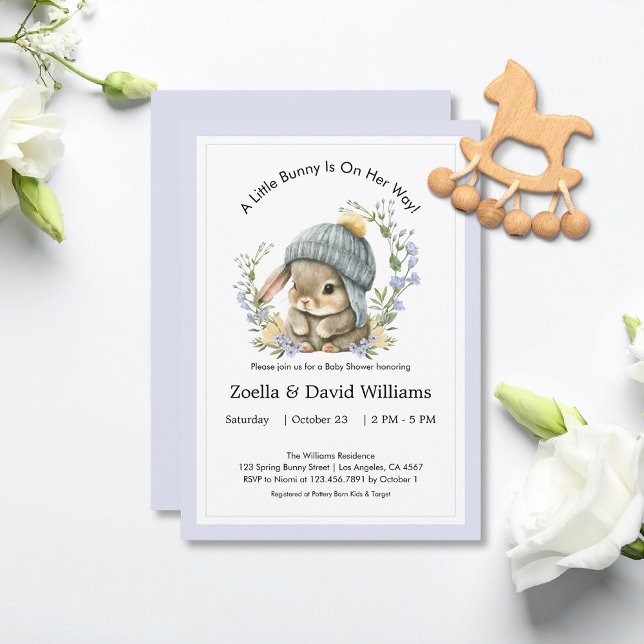 Söt kanin trädgård vår förlossning inbjudan (Cute Bunny Garden Spring Baby Shower Invitation 2)